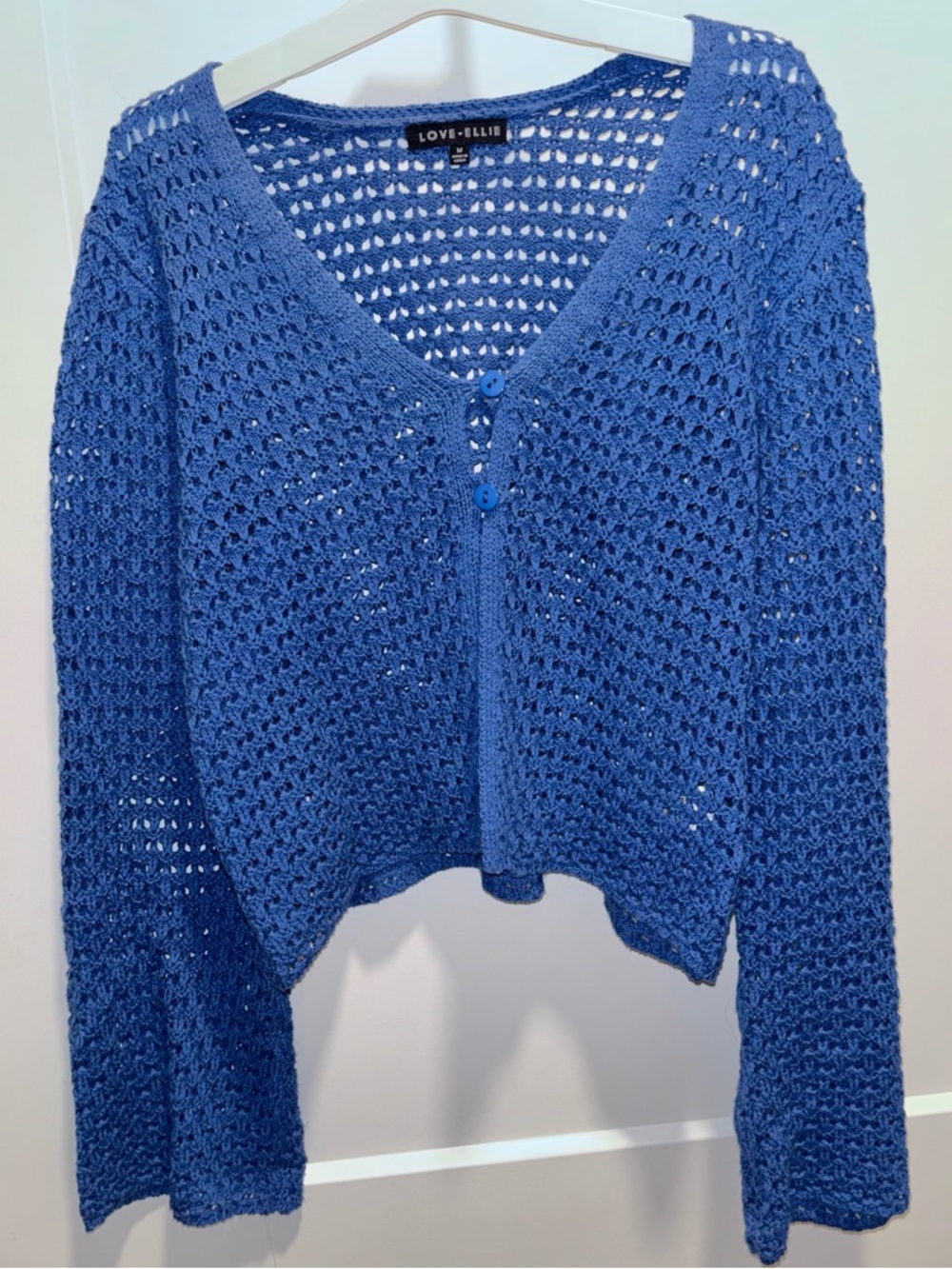 Love+Ellie Blue Open-Knit V-Neck Cardigan - Women’s Size M - NWOT
